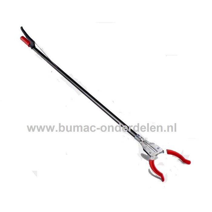 Vuilgrijper, afvalgrijper  voor blikjes, 92 cm. De tangen openen  Ø ca. 9,5 cm en gesloten Ø 3,5 cm. Hiermee is grof en fijn vuil op te pakken zoals blikjes, peuken, glas etc. Licht, handzaam ontwerp. Steel en handgreep gepoedercoat. Andere delen verzinkt