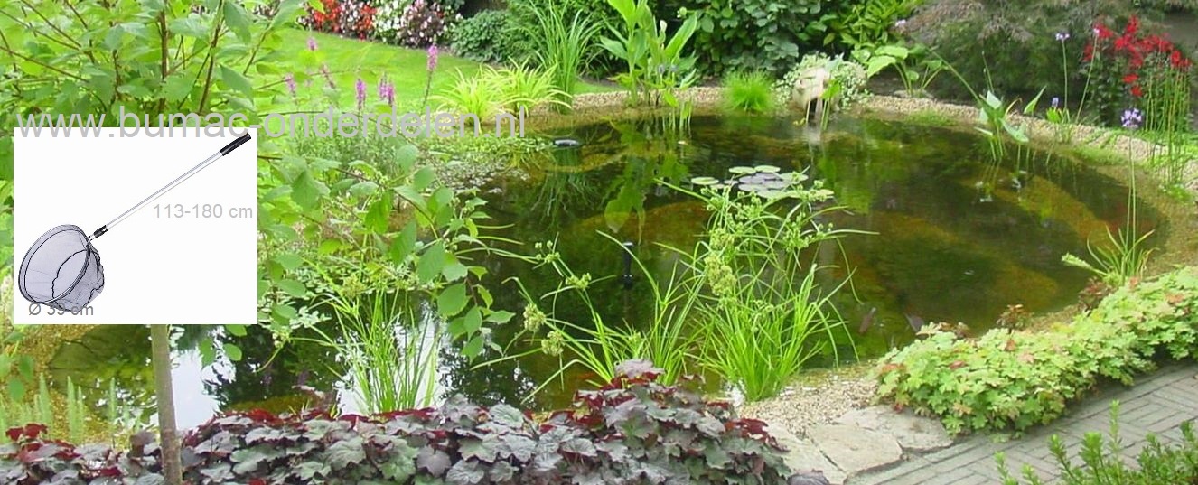 Schepnet, Ø 39cm, 113-180 cm, fijn mazig, met kunststof handvat, gemaakt van aluminium, telescopisch, Net met 3,5 mm maaswijdte.Schepnet vijver.Onderhoud pleegt u eenvoudig en snel met een schepnet voor uw vijver. Schepnet voor de vijver heeft een telesco