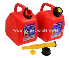 Handige jerrycan van 5 liter.   Met flexibele vulslang zodat je nooit meer morst. Verkrijgbaar in 5 liter, 10 liter, 20 liter. Gemaakt uit hoogwaardig kunststof. Aparte ventilatie. Speciaal ontwerp om makkelijk te gieten. Morsvrij systeem. De sc