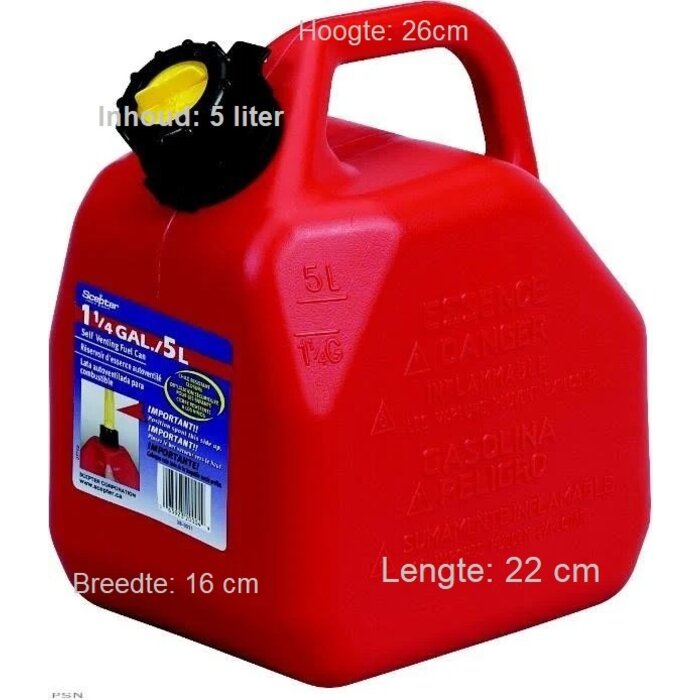 Handige jerrycan van 5 liter UN gekeurd. Met flexibele vulslang zodat je nooit meer morst. Verkrijgbaar in 5 liter, 10 liter, 20 liter. Gemaakt uit hoogwaardig kunststof. Aparte ventilatie. Speciaal ontwerp om makkelijk te gieten. UN-gekeurd  Morsvrij sys