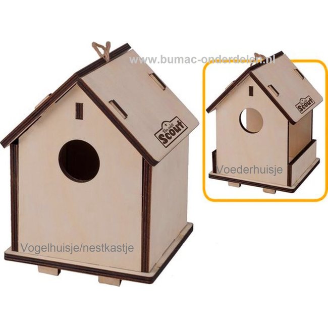 2 in 1 Voederhuis &  nestkastje, Dit vogelhuisje is het hele jaar door te gebruiken. In de lente en zomer kun je het vogelhuisje gebruiken als nestkastje, in de herfst en winter bouw je hem gemakkelijk om naar een voederrhuisje. 14,5 x 15,5 x 19,5 cm (L x