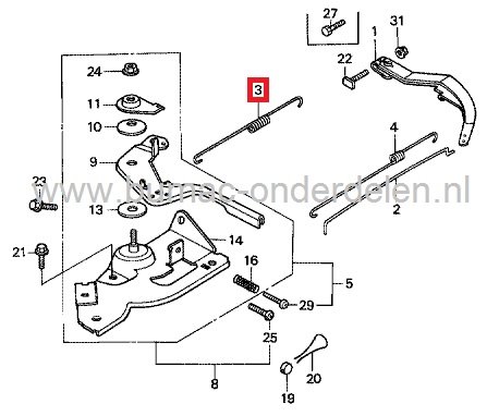Regulateurveer Honda GX240, GX270, veer tussen gashendel en regulateurarm, aggregaat, trilplaat , tuinfrees, waterpomp, generator, houtversnipperaar, GX 240, GX 270, onderdeel