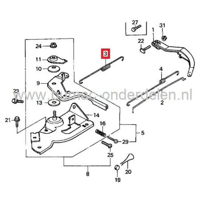 Honda Regulateurveer GX110 en GX120, Veer tussen Gashendel en Regulateurarm, Aggregaat - Trilplaat - Tuinfrees - Waterpomp - Generator - Houtversnipperaar, onderdeel