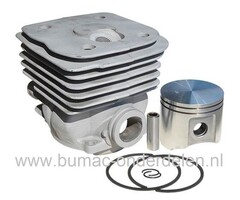 Cilinderset Ø 55 mm voor Husqvarna, Jonsered, Partner, McCulloch Kettingzaag, Motorzaag, HUSQVARNA 385, 385EPA, 385XP, 390, 390EPA, 390XP, JONSERED CS2186, CS2188, Cylinder Compleet met Zuiger, Zuigerveren, Pistonpen, Borgclips, Electrolux Kettingzagen, M