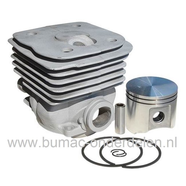 Cilinderset Ø 55 mm voor Husqvarna, Jonsered, Partner, McCulloch Kettingzaag, Motorzaag, HUSQVARNA 385, 385EPA, 385XP, 390, 390EPA, 390XP, JONSERED CS2186, CS2188, Cylinder Compleet met Zuiger, Zuigerveren, Pistonpen, Borgclips, Electrolux Kettingzagen, M