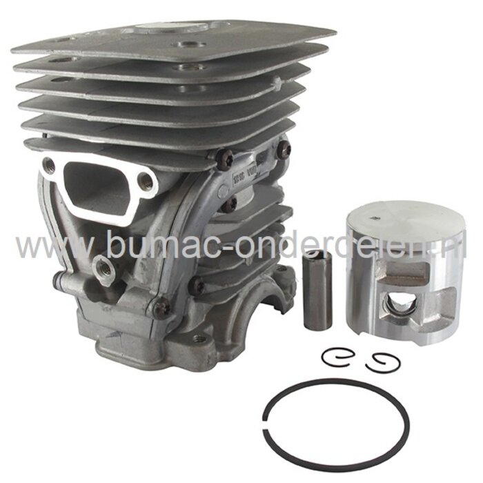 Cilinderset Ø 47 mm voor Husqvarna 455E, 455 Rancher, Jonsered CS2255 55cc Hobby Kettingzaag, Motorzaag, Cylinder Compleet met Zuiger, Zuigerveer, Pistonpen, Borgclips, Partner, Kettingzagen, Motorzagen onderdeel