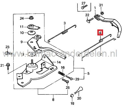 Honda Regulateurveer GX110 - GX120 - GX140 - GX160 - GX200 Motor met Horizontale Krukas op Trilplaat - Tuinfrees - Waterpomp - Generator - Houtversnipperaar - Kloofmachine - Aggregaat enz, Toeren Regelveer, Terugstelveer, Smoorklep