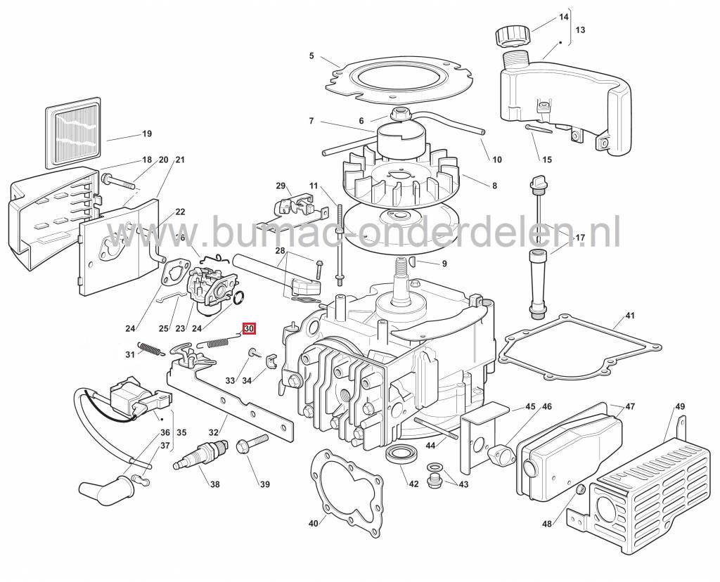 Stiga Regulateurveer SV35 - SV40 - SV150 - RM45 - REM50 - REM54 Motor, Castelgarden ES46TR - ES464TR - ES464TRE, Mountfield, Alpina, Grasmaaier - Benzinemaaier - Cirkelmaaier - Loopmaaier