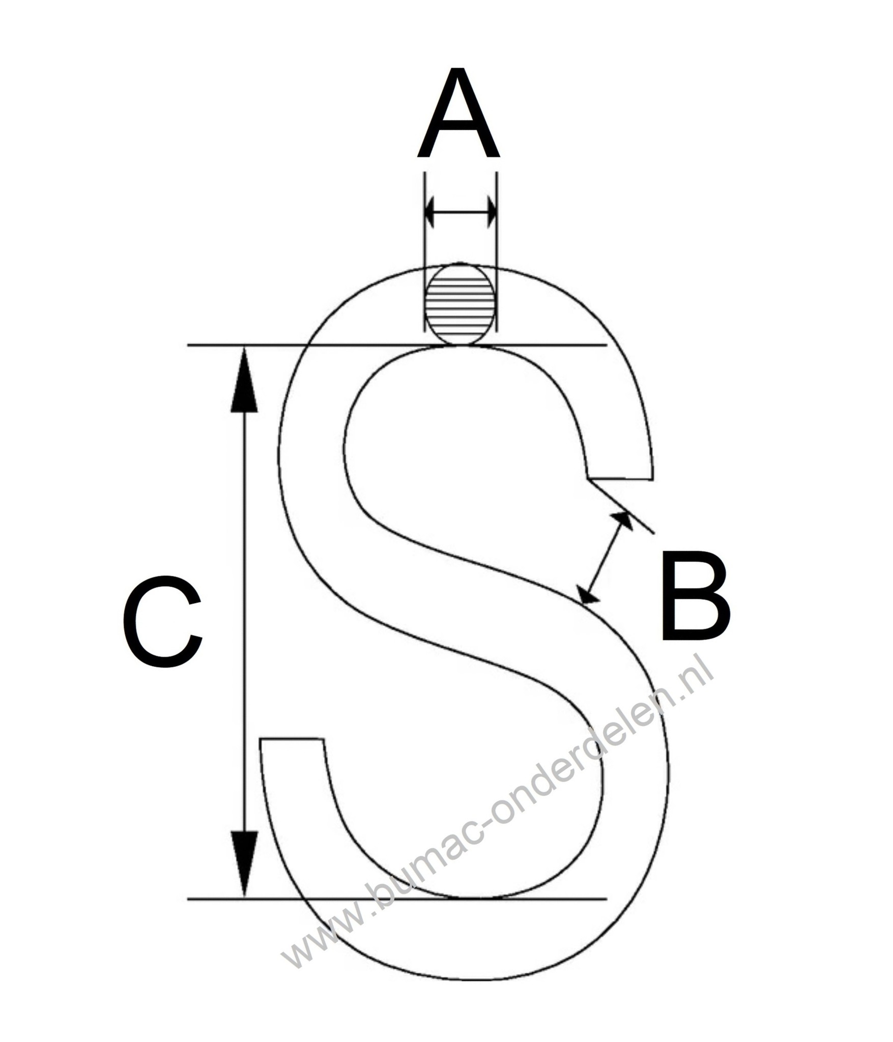 Stalen S-haak Ø 4mm verzinkt voor Ophanging Zitmaaier - Frontmaaier Maaidek,  S-haken voor Kettingen, Staalkabels waar van alles aan kunt ophangen S haken zijn voor vele doeleinden te gebruiken en staan ook heel decoratief