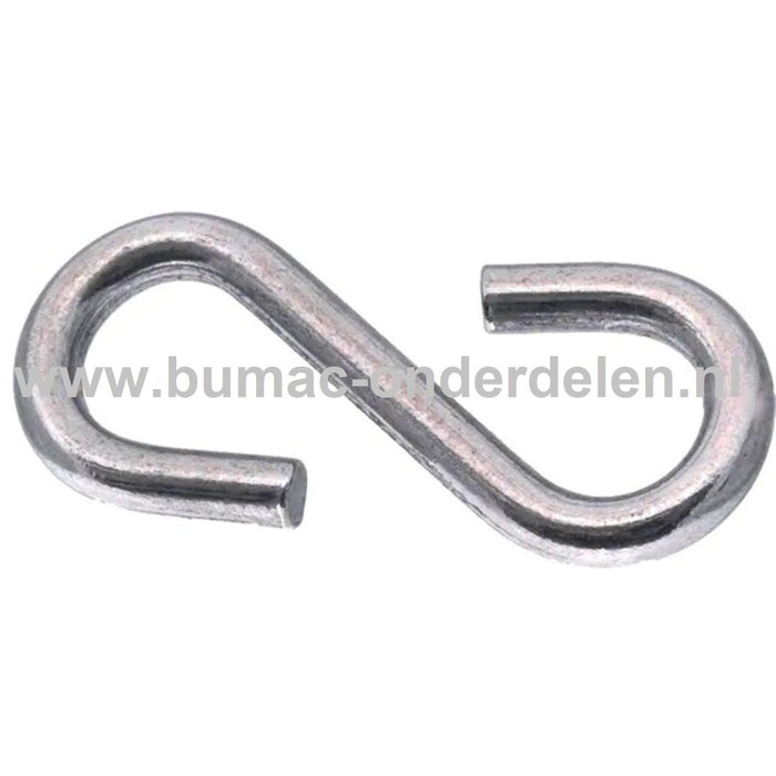 Stalen S-haak Ø 8mm verzinkt voor Ophanging Zitmaaier - Frontmaaier Maaidek, S-haken voor Kettingen, Staalkabels waar van alles aan kunt ophangen S haken zijn voor vele doeleinden te gebruiken en staan ook heel decoratief