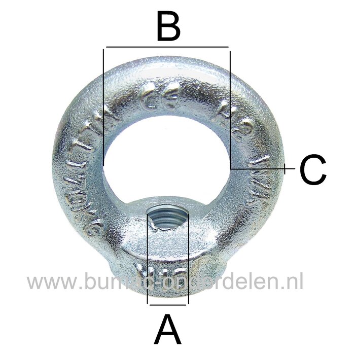 Verzinkte Oogmoer M8, Oogmoeren worden ook wel Ringmoeren, Oogbouten of Hijsogen genoemd. Door de ring is het erg geschikt voor het bevestigen van kabels De moer heeft een gesloten oog en wordt veelal gebruikt in combinatie draadeind, conform Din582