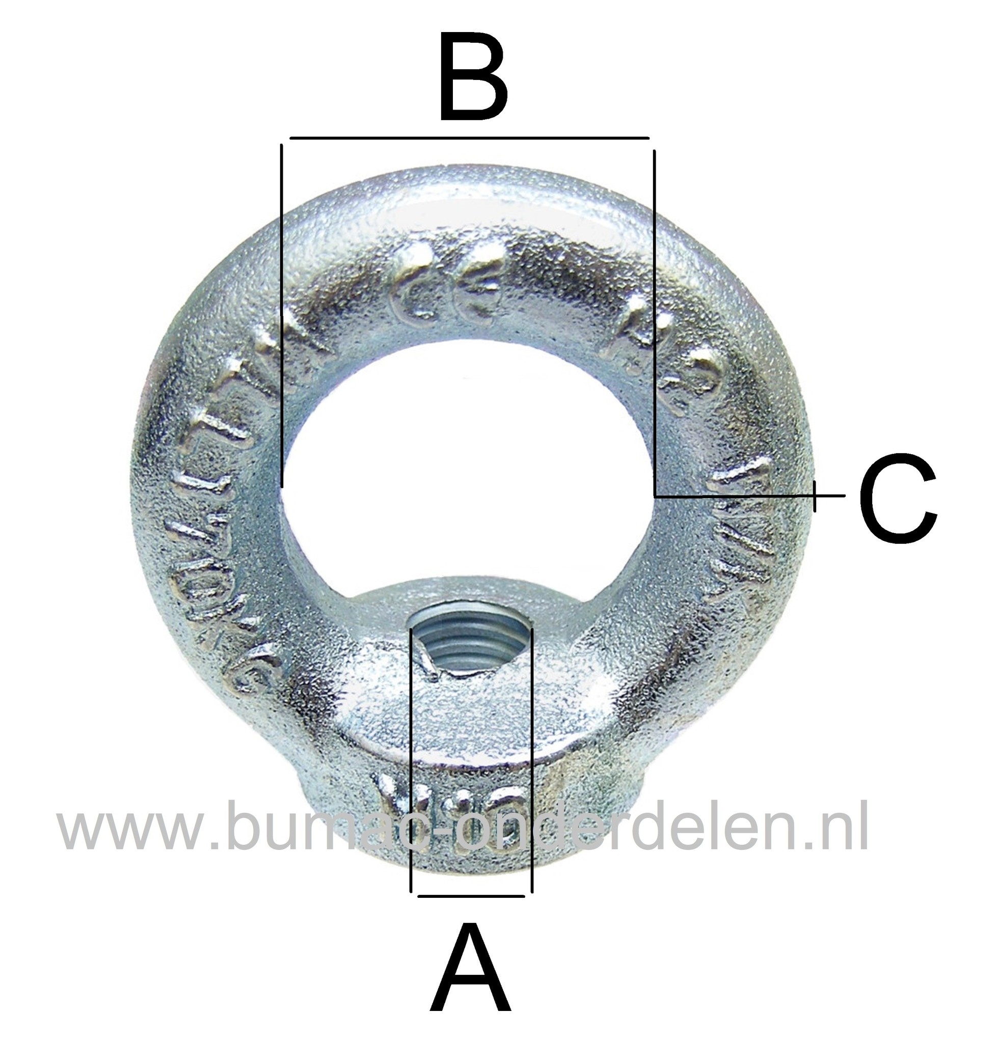 Verzinkte Oogmoer M8, Oogmoeren worden ook wel Ringmoeren, Oogbouten of Hijsogen genoemd. Door de ring is het erg geschikt voor het bevestigen van kabels De moer heeft een gesloten oog en wordt veelal gebruikt in combinatie draadeind, conform Din582