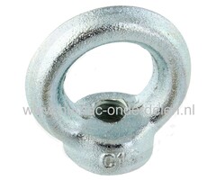Verzinkte Oogmoer M14 Oogmoeren worden ook wel Ringmoeren, Oogbouten of Hijsogen genoemd. Door de ring is het erg geschikt voor het bevestigen van kabels De moer heeft een gesloten oog en wordt veelal gebruikt in combinatie met een draade