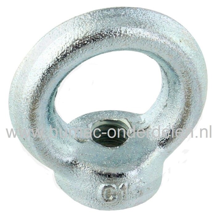 Verzinkte Oogmoer M14 conform Din582, Oogmoeren worden ook wel Ringmoeren, Oogbouten of Hijsogen genoemd. Door de ring is het erg geschikt voor het bevestigen van kabels De moer heeft een gesloten oog en wordt veelal gebruikt in combinatie met een draad