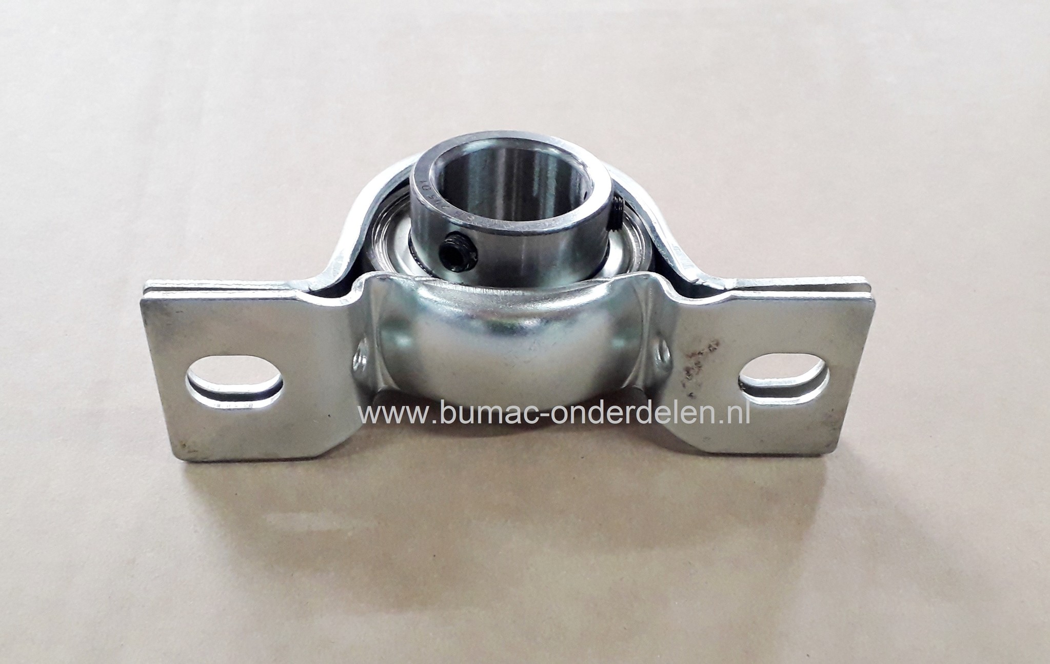 Lager met Houder voor Pilote 88  S455, S460, Verticuteermachine Aslager voor onder andere met 2 zijdig slepend rubber Kogellager met Houder S 455, S 460,   Binnendiameter: Ø 25 mm, Bevestigingsgaten: Ø 14 mm, HoH: 87 mm, Bi Ø 25 mm