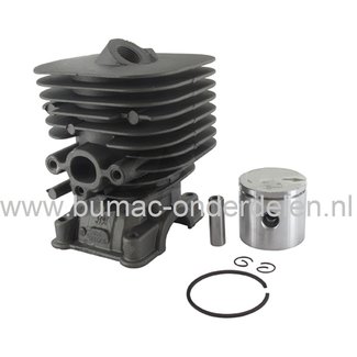 Cilinderset Ø 35 mm voor Husqvarna, Jonsered, Partner, Mc Culloch Bosmaaiers, Bermmaaiers, Husqvarna 124C/L/R, 128C/L/LDX/R/RJ, Jonsered BC2128, CC2128, GC2128C, GT2125, GT2128, McCulloch B28B, Electrolux Cylinder Compleet met Zuiger, Zuigerveer, Pistonpe