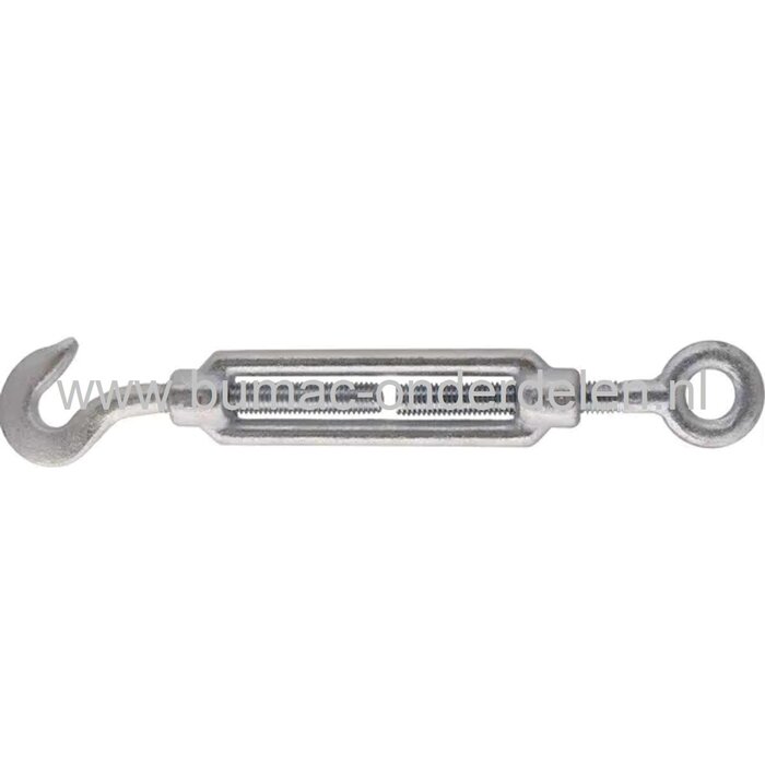 Spanschroef M8 - verzinkt-haak/oog- kan een ketting of kabel op spanning gebracht worden. Voor het opspannen van Constructies , Machines, Magazijnstellingen, Staalkabels, Spanwartel, Spanschroef, Schroefspanner of Draadspanner DIN1480