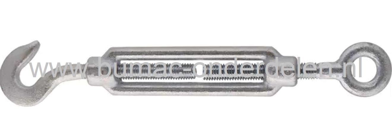Spanschroef M8 - verzinkt-haak/oog- kan een ketting of kabel op spanning gebracht worden. Voor het opspannen van Constructies , Machines, Magazijnstellingen, Staalkabels, Spanwartel, Spanschroef, Schroefspanner of Draadspanner DIN1480
