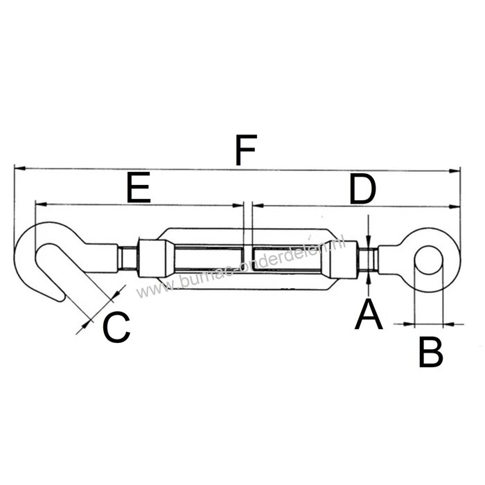 Spanschroef M8 - verzinkt-haak/oog- kan een ketting of kabel op spanning gebracht worden. Voor het opspannen van Constructies , Machines, Magazijnstellingen, Staalkabels, Spanwartel, Spanschroef, Schroefspanner of Draadspanner DIN1480