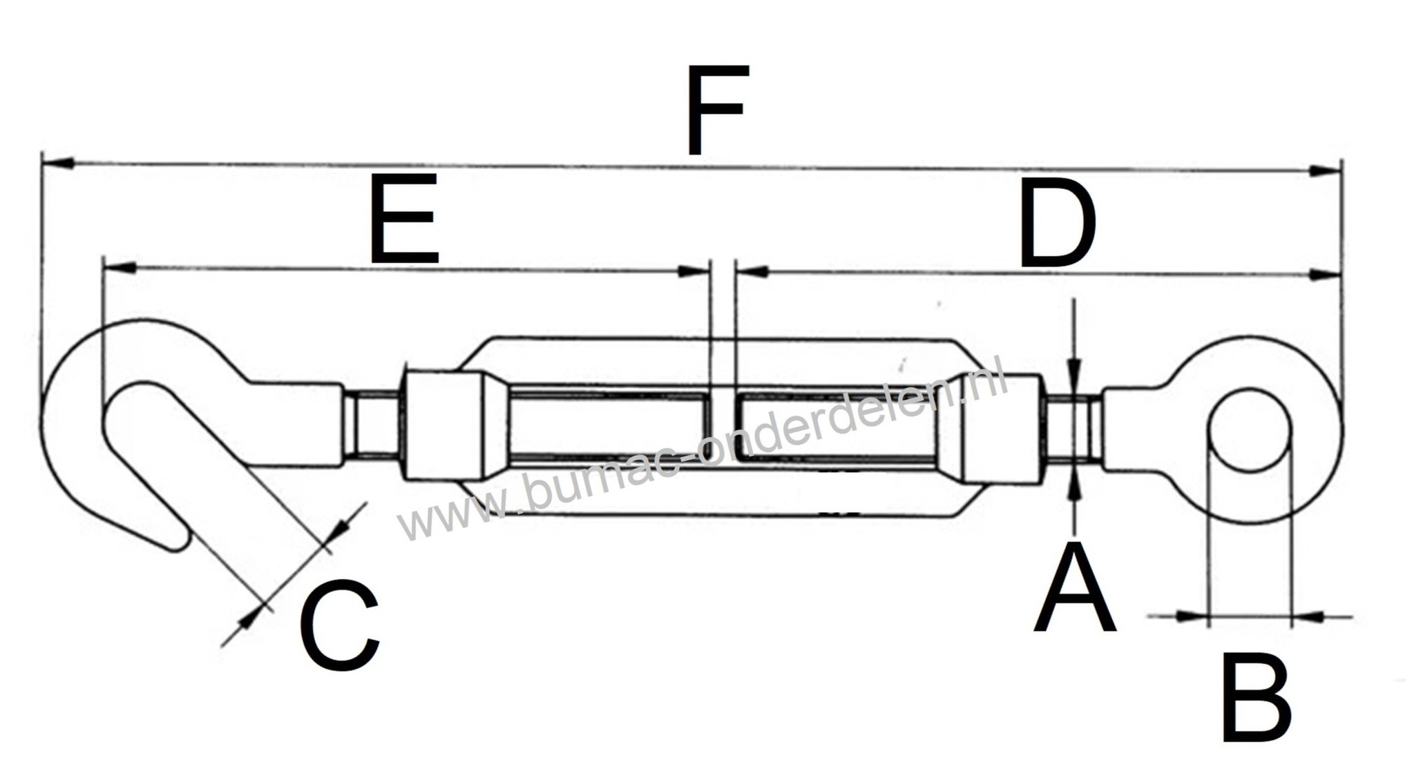 Spanschroef M8 - verzinkt-haak/oog- kan een ketting of kabel op spanning gebracht worden. Voor het opspannen van Constructies , Machines, Magazijnstellingen, Staalkabels, Spanwartel, Spanschroef, Schroefspanner of Draadspanner DIN1480