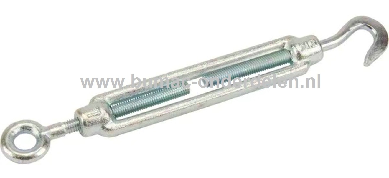 Spanschroef M8 - verzinkt-haak/oog- kan een ketting of kabel op spanning gebracht worden. Voor het opspannen van Constructies , Machines, Magazijnstellingen, Staalkabels, Spanwartel, Spanschroef, Schroefspanner of Draadspanner DIN1480
