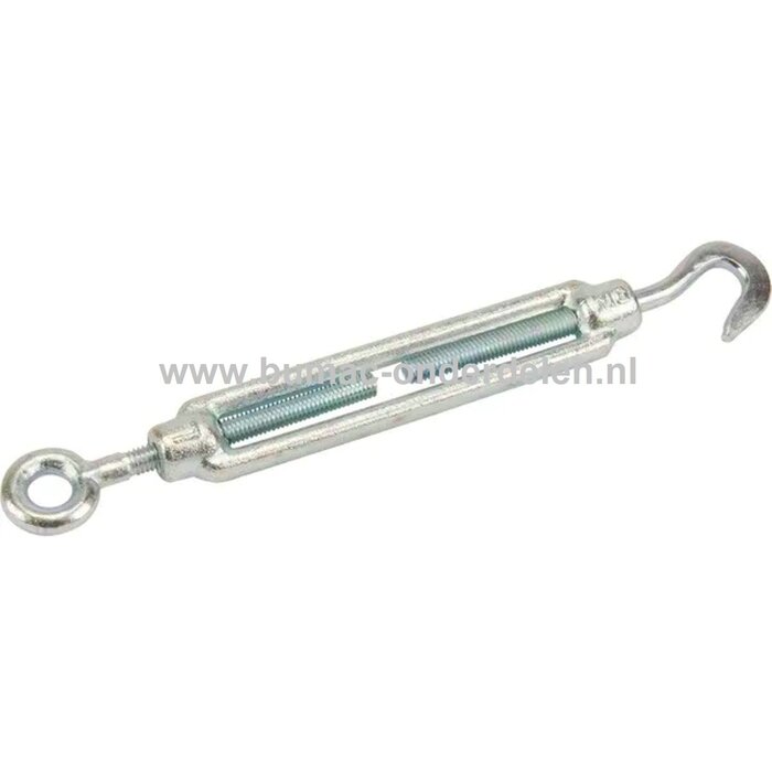 Spanschroef M10 - verzinkt-haak/oog- kan een ketting of kabel op spanning gebracht worden. Voor het opspannen van Constructies , Machines, Magazijnstellingen, Staalkabels, Spanwartel, Spanschroef, Schroefspanner of Draadspanner DIN1480