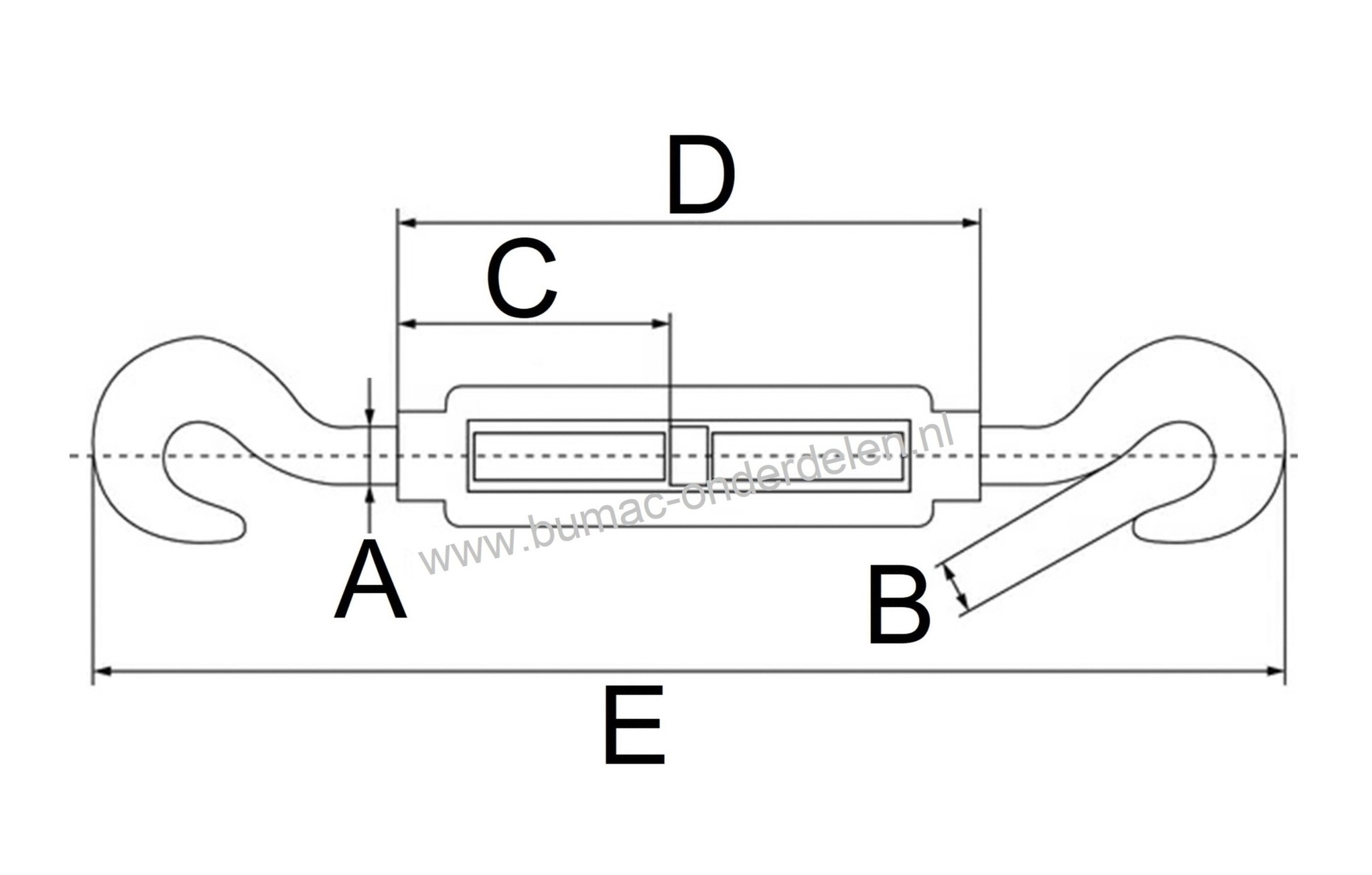 Spanschroef M6 - verzinkt-haak/haak- kan een ketting of kabel op spanning gebracht worden. Voor het opspannen van Constructies , Machines, Magazijnstellingen, Staalkabels, Spanwartel, Spanschroef, Schroefspanner of Draadspanner DIN1480