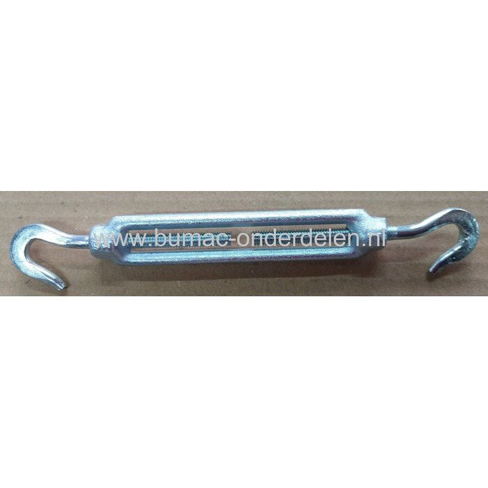 Spanschroef M8 - verzinkt-haak/haak- kan een ketting of kabel op spanning gebracht worden. Voor het opspannen van Constructies , Machines, Magazijnstellingen, Staalkabels, Spanwartel, Spanschroef, Schroefspanner of Draadspanner DIN1480
