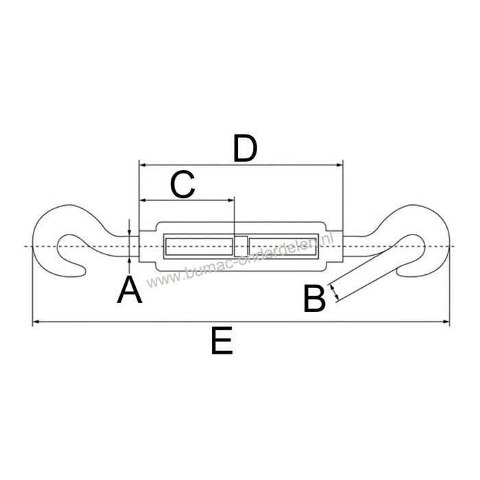 Spanschroef M8 - verzinkt-haak/haak- kan een ketting of kabel op spanning gebracht worden. Voor het opspannen van Constructies , Machines, Magazijnstellingen, Staalkabels, Spanwartel, Spanschroef, Schroefspanner of Draadspanner DIN1480