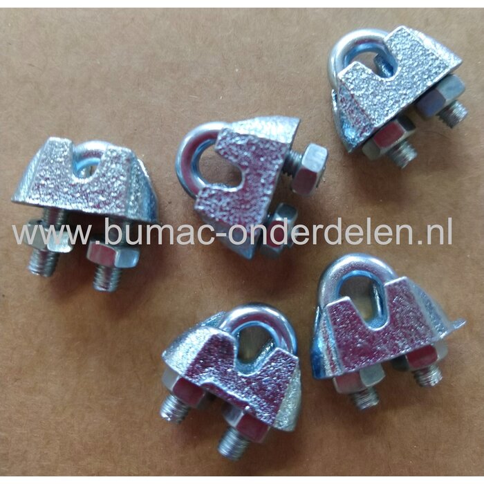Draadklem voor max 4 mm met moeren  verzinkt .Staaldraadklem voor het bevestigen van staaldraad  De draadklemmen met moeren zijn ideaal voor het bevestigen van verzinkte staalkabel en rvs staalkabel