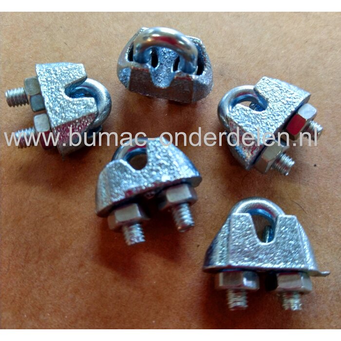 Draadklem voor max 4 mm met moeren  verzinkt .Staaldraadklem voor het bevestigen van staaldraad  De draadklemmen met moeren zijn ideaal voor het bevestigen van verzinkte staalkabel en rvs staalkabel
