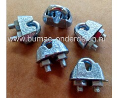 Draadklem voor Max 5 mm Staaldraad met moeren verzinkt .Staaldraadklem voor het bevestigen van staaldraad  De draadklemmen met moeren zijn ideaal voor het bevestigen van verzinkte staalkabel en rvs staalkabel.
