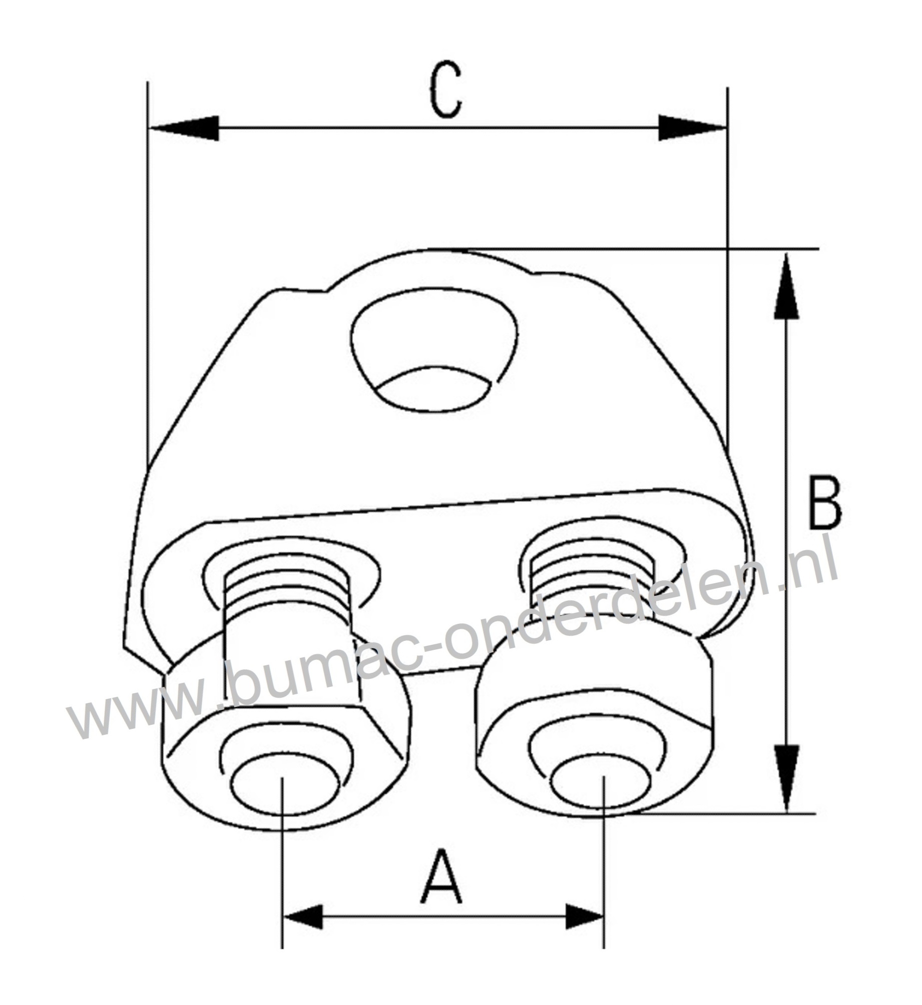 Draadklem voor Max 6,5 mm Staaldraad met moeren verzinkt .Staaldraadklem voor het bevestigen van staaldraad  De draadklemmen met moeren zijn ideaal voor het bevestigen van verzinkte staalkabel en rvs staalkabel.
