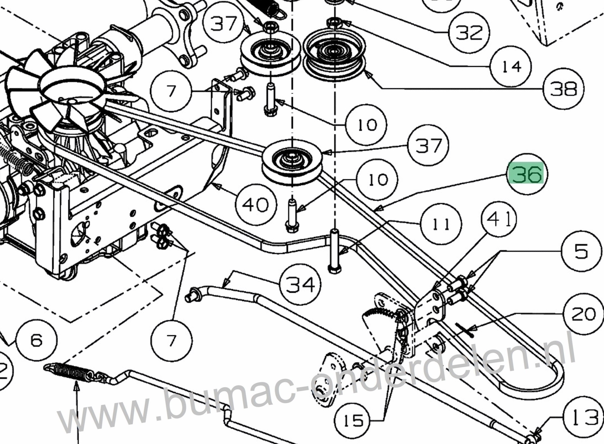 V snaar Maaidek / Rijaandrijving MTD, CubCadet, Wolf, Bolens, Yardman, White, Zitmaaiers, 756 - 757 - 800 - 806, 18 Pk, 46 Inch (117 cm) Maaidek met Zijuitworp