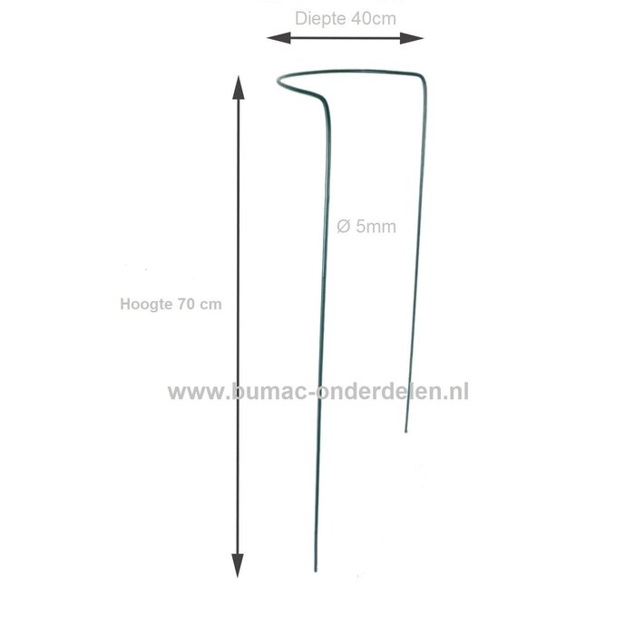 Plantensteun, struiksteun halfrond, 70 cm, x 40cm Ø 5 mm, groen Halfronde steun voor struiken of vaste planten, Gemaakt van weerbestendig rond staal, Bedekt met groene polyester lak. Ter ondersteuning van vaste planten of struiken.