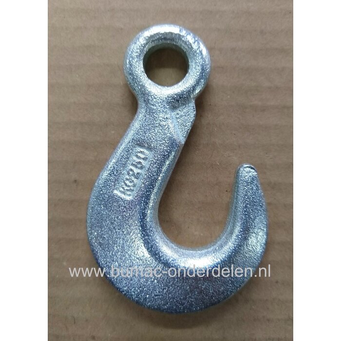 Lasthaak met oog 500KG, verzinkt, gesmeed De werklast geeft aan tot hoeveel gewicht de lasthaak gebruikt kan worden. Daarom is het belangrijk dat u een lasthaak aanschaft die past bij het gewicht dat u wilt vervoeren Toebehoren voor bosbouwkettingen en ka