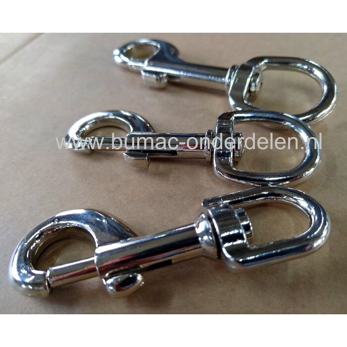 Musketonhaak 3/4, gegalvaniseerd, verzinkt, terugtreksluiting en wartel Musketonhaak is een haak met een schuivend gedeelte die volledig wordt afgesloten.  Hondenscholen, hondenlijnen, halsbanden, textielbedrijven, Musketon