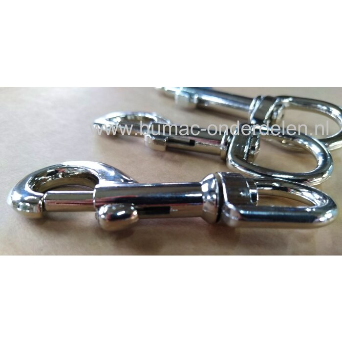 Musketonhaak 1 1/8, gegalvaniseerd, verzinkt, terugtreksluiting en wartel Musketonhaak is een haak met een schuivend gedeelte die volledig wordt afgesloten.  Hondenscholen, hondenlijnen, halsbanden, textielbedrijven, Musketon