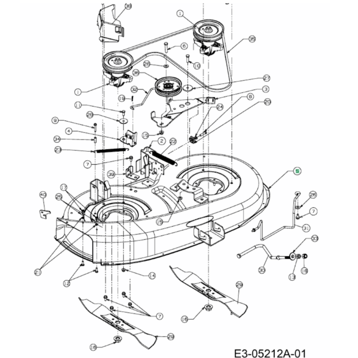 Maaidek 96 cm voor MTD, Bolens, Cub Cadet, Wolf, Yard Man Zitmaaier, Tuintrekker met Zijuitworp Maaidek, M762F, 13538, 638RL, 13,5/38, 420-38, 38 inch, TB38, TB 38, M 762 F, 638 RL