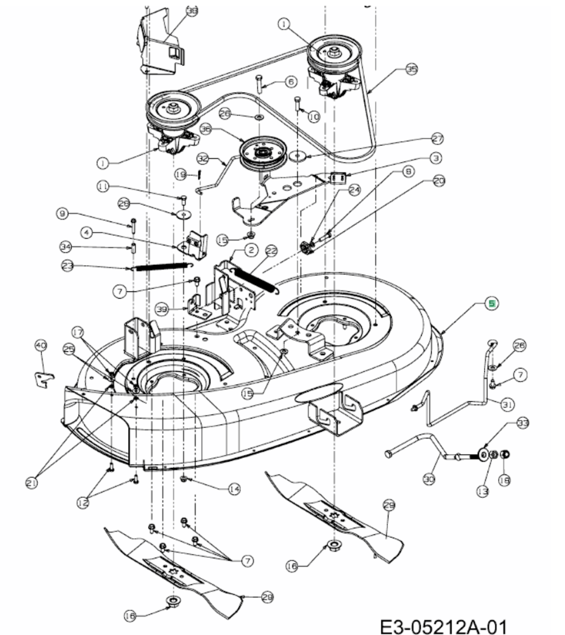 Maaidek 96 cm voor MTD, Bolens, Cub Cadet, Wolf, Yard Man Zitmaaier, Tuintrekker met Zijuitworp Maaidek, M762F, 13538, 638RL, 13,5/38, 420-38, 38 inch, TB38, TB 38, M 762 F, 638 RL