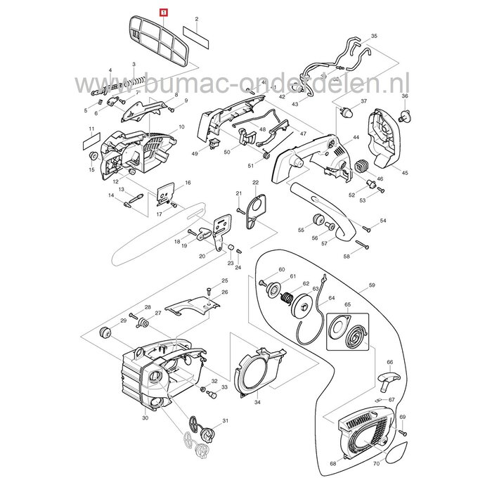Veiligheidsbeugel voor Dolmar en Makita Kettingzaag, Motorzaag, Rembeugel voor Dolmar PS222TH, DOLMAR PS-222-TH, Handbeschermer Benzinekettingzaag, Hendel Kettingrem, Remhendel