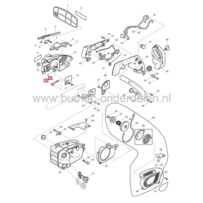 Spanbout met Nok voor Dolmar PS222TH, PS 350 en Makita DCS230T Kettingzaag, Kettingspanner voor spannen van de zaagketting, Ketting Spanner DOLMAR, MAKITA Motorzaag PS-222-TH, DCS-230-T