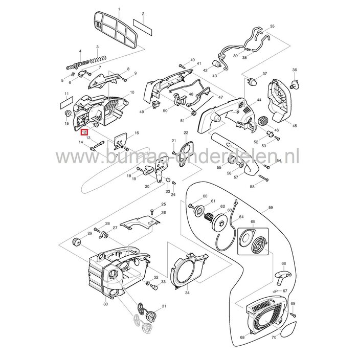 Kettingspannertandwiel voor Dolmar en Makita Kettingzaag, Motorzaag, Tandwiel 17 Tands voor Spanner voor zaagketting bij Dolmar PS222TH, Makita DCS230T Ketting Spanner DOLMAR, MAKITA Motorzaag PS-222-TH, DCS-230-T