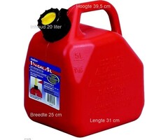 Handige jerrycan van 20  liter Met flexibele vulslang zodat je nooit meer morst. Verkrijgbaar in 5 liter, 10 liter, 20 liter. Gemaakt uit hoogwaardig kunststof. Aparte ventilatie. Speciaal ontwerp om makkelijk te gieten. Morsvrij systeem. De