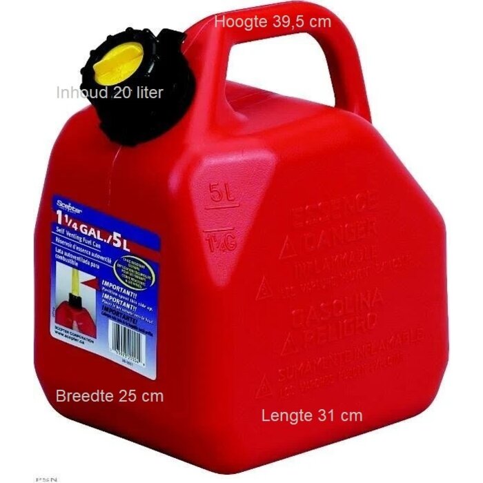 Handige jerrycan van 20 liter. Met flexibele vulslang zodat je nooit meer morst. Verkrijgbaar in 5 liter, 10 liter, 20 liter. Gemaakt uit hoogwaardig kunststof. Aparte ventilatie. Speciaal ontwerp om makkelijk te gieten. Morsvrij systeem. De sc