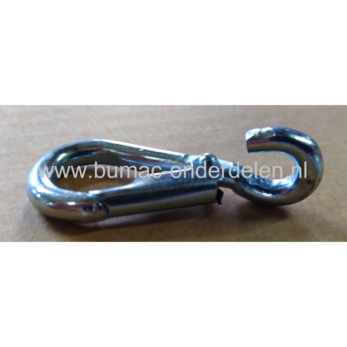 Karabijnhaak 5,5x57mm Verzinkt, Vaste Bevestigingshaak, met veer Karabijnhaken of festonhaken kunnen makkelijk bevestigd worden en weer losgemaakt worden Schalmkettingen, Staalkabels, Touw,  Bergsport Hondensport Paardensport