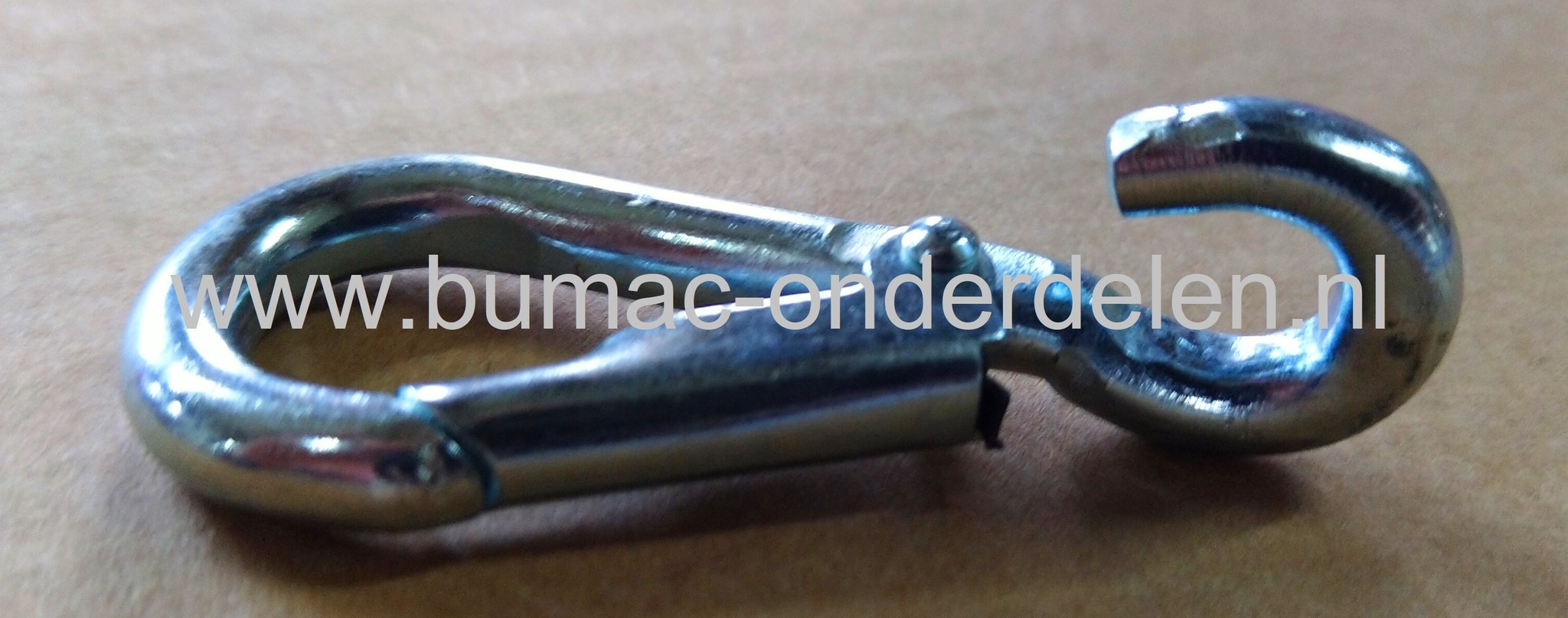 Karabijnhaak 7x77mm Verzinkt, Vaste Bevestigingshaak, met veer Karabijnhaken of festonhaken kunnen makkelijk bevestigd worden en weer losgemaakt worden Schalmkettingen, Staalkabels, Touw,  Bergsport Hondensport Paardensport