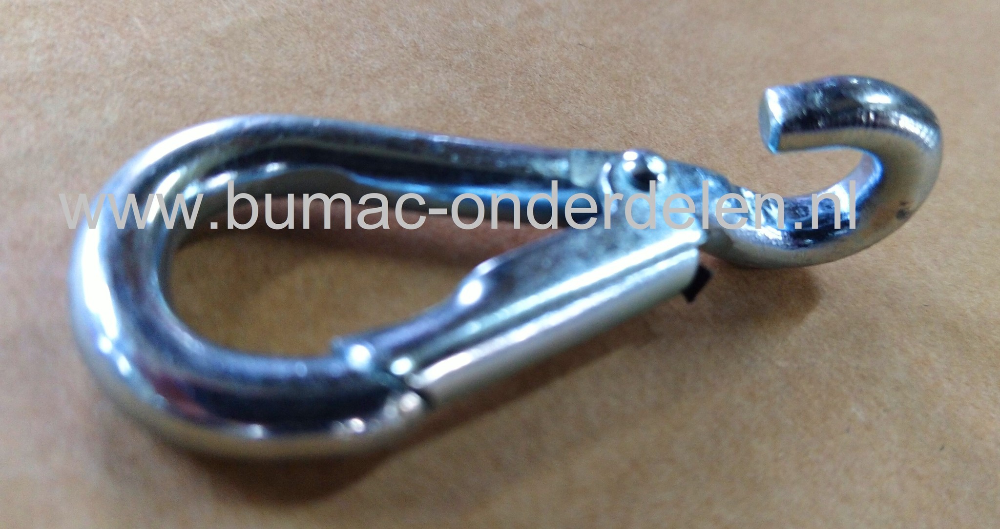 Karabijnhaak 7x77mm Verzinkt, Vaste Bevestigingshaak, met veer Karabijnhaken of festonhaken kunnen makkelijk bevestigd worden en weer losgemaakt worden Schalmkettingen, Staalkabels, Touw,  Bergsport Hondensport Paardensport