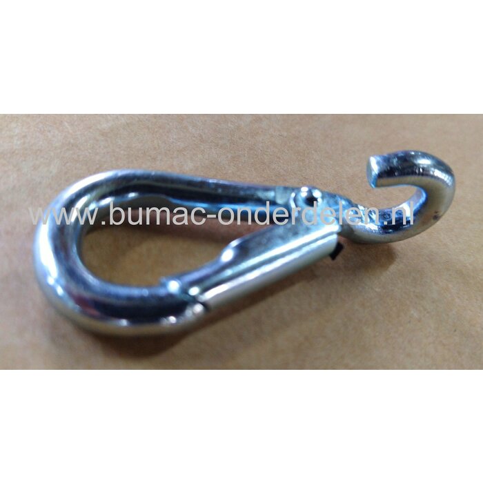 Karbijnhaak 9,5x99mm Verzinkt, Vaste Bevestigingshaak, met veer Karabijnhaken of festonhaken kunnen makkelijk bevestigd worden en weer losgemaakt worden Schalmkettingen, Staalkabels, Touw,  Bergsport Hondensport Paardensport