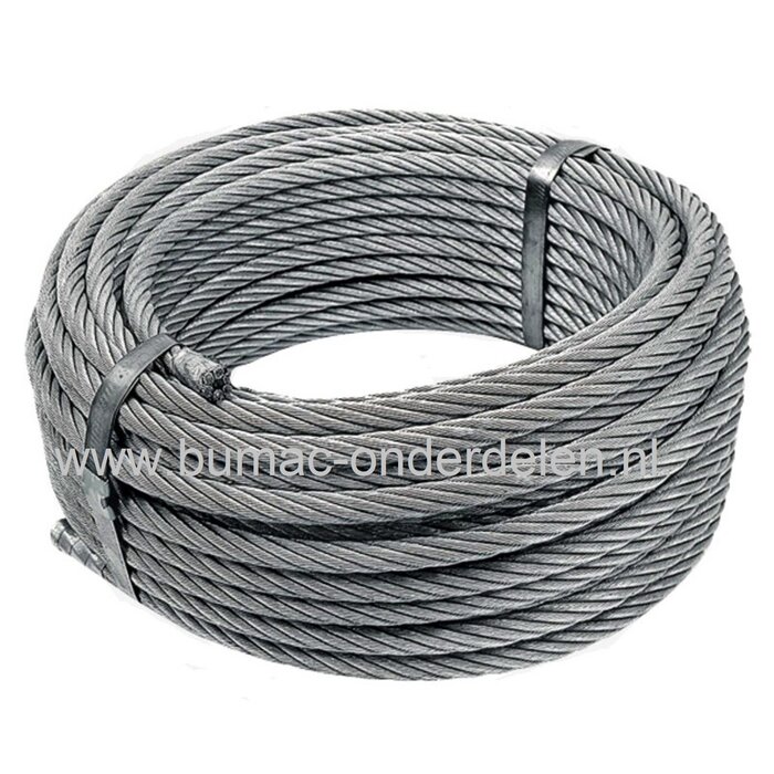 Staalkabel  2 mm Verzinkt Constructie 6 met Touwkern, 2,18kN Draaiarm en Spanningsvrij Din 3055 Lierkabel, Koppelingskabel, Remkabel